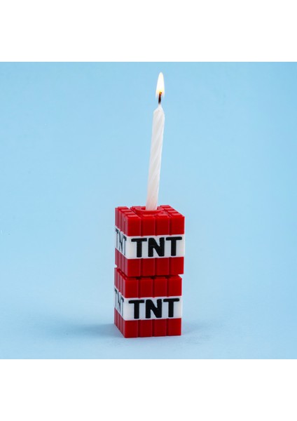 Minecraft Temalı 2’li Kırmızı Blok Tasarımlı Mumluk – Doğum Günü Pastası Için modelleri