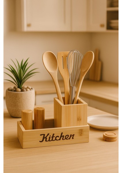 Bambu Mutfak Tezgah Üstü Çok Amaçlı Düzenleyici - Saklama Kutusu- Organizer 22 cm x 11 cm