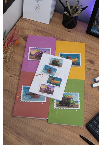 Meyve Araçlar 5'li Defter Seti - Çizgisiz - Her Biri 56 Sayfa - 14X20CM - Iplik Dikişli Cilt