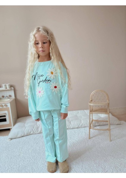 Çiçek Aplike Desenli Uzun Kollu Kız Çocuk Alt Üst Takım fiyatları