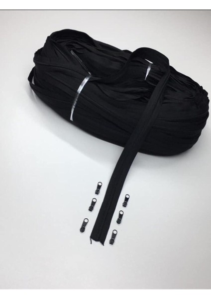 Siyah Fermuar 200 Metre + 200 Adet Başlık Tip 5 Kırlent Fermuar