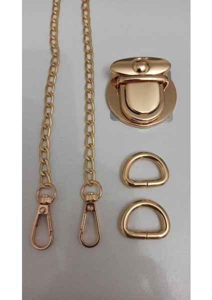 Light Gold Renk Çanta Zincir Kilit Set