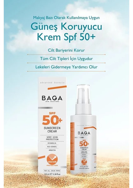 Baga Güneş Koruyucu Krem Spf 50+ Doğal Vegan Uva ve Uvb Işınlarına Karşı Koruma Güneş Kremi