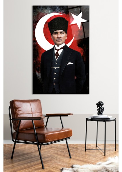 Atatürk ve Türk Bayrağı Cam Tablo, Modern Ev Ofis Dekoru, Hediyelik Duvar Dekorasyonu, Kırılmaz Cam fiyatları