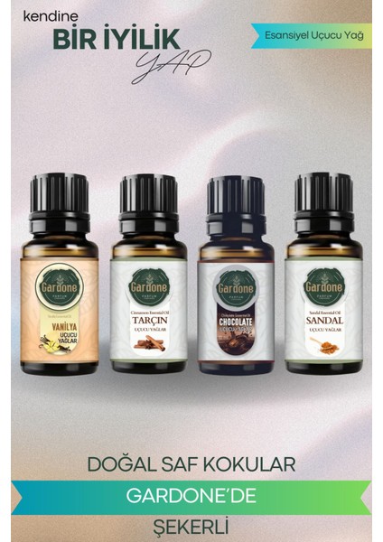 4'lü Set Esansiyel Uçucu Yağ Buhurdanlık Yağı Esans Çikolata Vanilya Sandal Tarçın