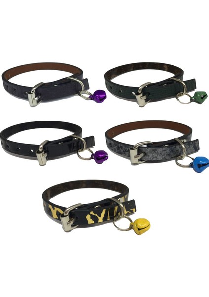 5'li Set Zilli Deri Kedi Tasması 30 cm
