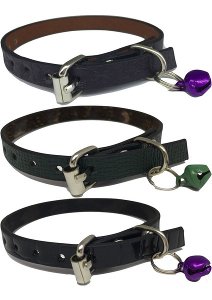 3'lü Zilli Deri Kedi Tasması 30 cm