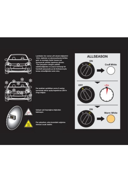 12V H7 LED 2 Si 1 Arada (Beyaz LED -Sarı Led) 64210DWALL-2HB modelleri