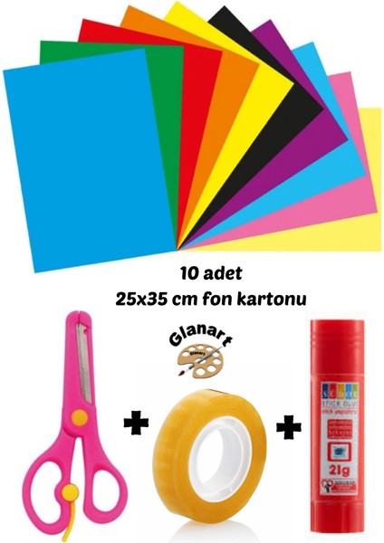 25X35 cm Fon Kartonu Yapıştırma Seti Makas Kız Rengi
