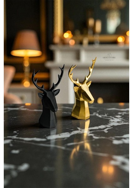 2 Li Set Geyik Figürlü Obje Tasarım Modern Dekoratif Hediyelik Biblo Siyah-Gold 16CM Altın Varak modelleri