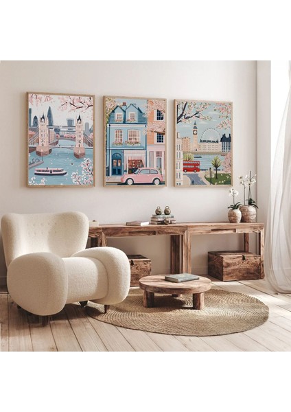 3 Parça Ahşap Çerçeveli Oturma ve Mutfak Salon Tablo Seti SET33023