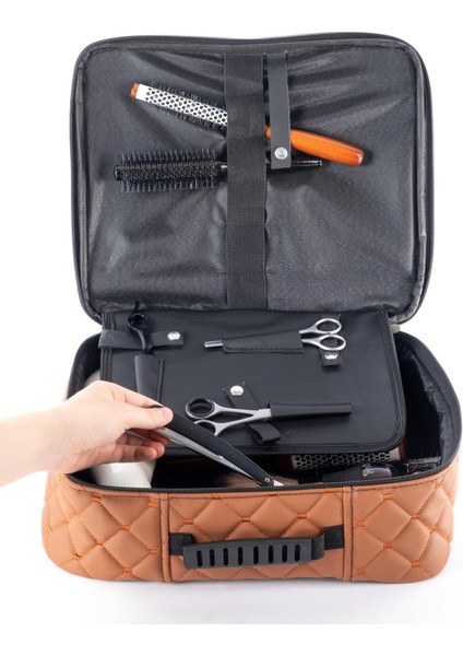 Kuaför Berber Kapitone Taba Deri Malzeme Çantası modelleri