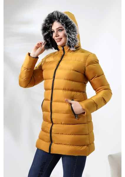 Kadın Kapüşonlu Fermuarlı Microjel Dolumlu Peluşlu Su ve Rüzgar Gecirmez Monta fırsatları