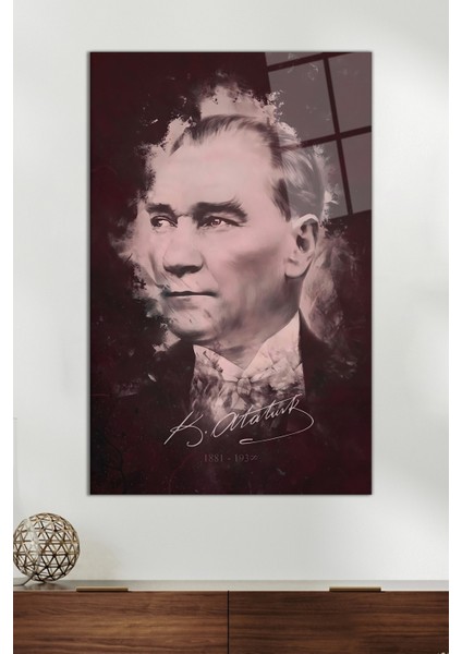 Imzalı Atatürk Portresi Cam Tablo, Modern Ev Ofis Dekoru, Hediyelik Duvar Dekorasyonu, Kırılmaz Cam