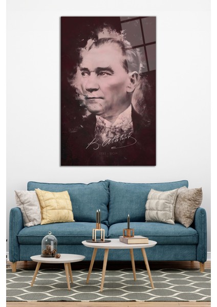 Imzalı Atatürk Portresi Cam Tablo, Modern Ev Ofis Dekoru, Hediyelik Duvar Dekorasyonu, Kırılmaz Cam modelleri