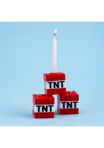 Minecraft Tnt Tasarımlı 3'lü Mumluk Seti – Doğum Günü Pastası ve Parti Süsü fiyatları