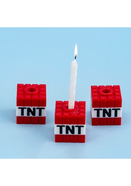 Minecraft Tnt Tasarımlı 3'lü Mumluk Seti – Doğum Günü Pastası ve Parti Süsü modelleri