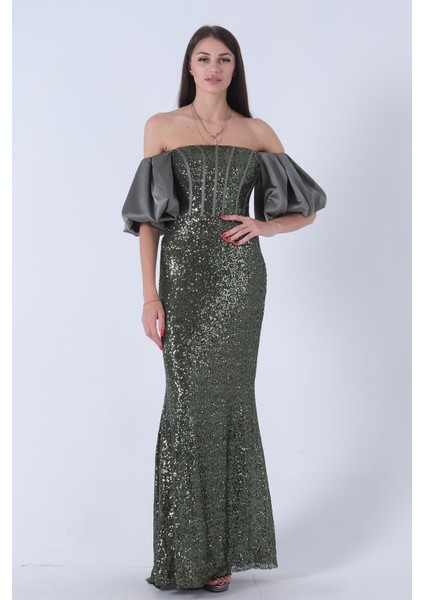 Haki Pul Payetli Balon Kol Abiye 9705296.23 fiyatları