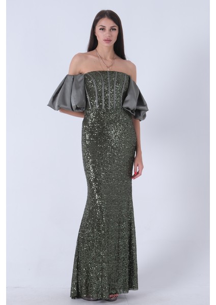 Haki Pul Payetli Balon Kol Abiye 9705296.23 fırsatları