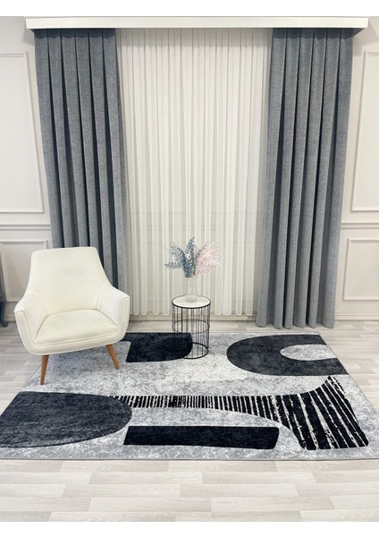 Gri Renk Soyut Görünümlü Modern Halı