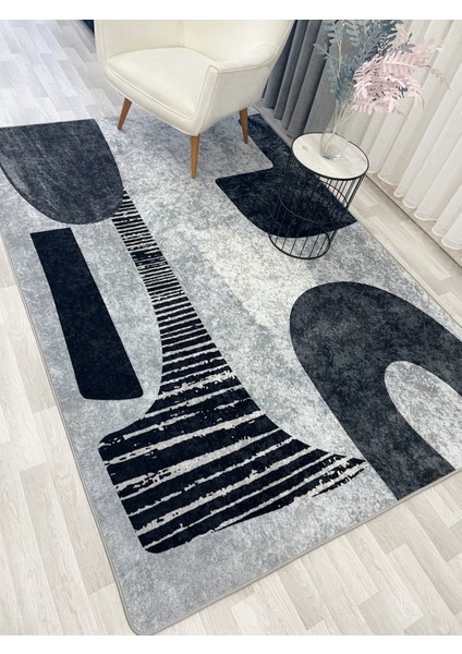 Gri Renk Soyut Görünümlü Modern Halı modelleri