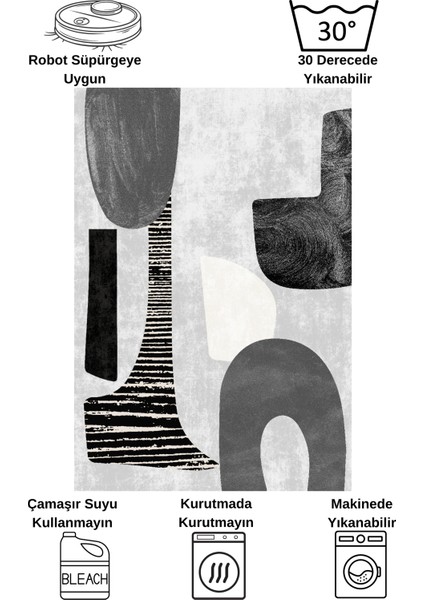 Gri Renk Soyut Görünümlü Modern Halı