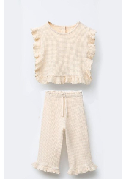 Kız Çocuk Waffle Kumaş Üst ve Rahat Kalıp Pantolon Alt Üst Takım fiyatları