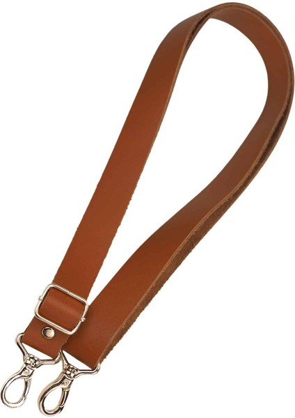 Gerçek Deri Gold Kancalı Ayarlanabilir Çanta Askısı 25 mm - Taba