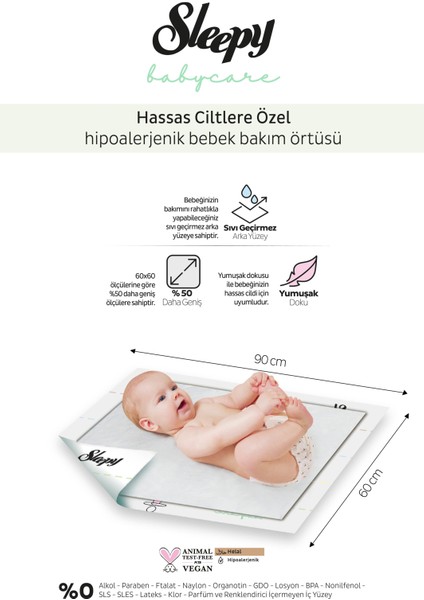 2'li Sleepy Babycare Bebek Bakım Örtüsü 10'lu ve Rosie Pamuk Hediye modelleri
