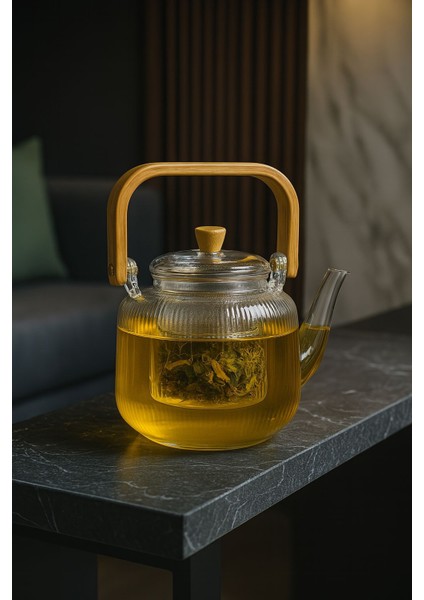 Bambu Saplı Cam Süzgeçli Cam Demlik Çay Bitki Çayı Demleme Isıya Dayanıklı Borosilikat 1000ML modelleri