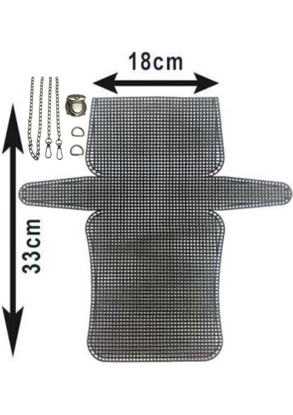 33X18 cm Küçük Boy Siyah Çanta Kanvası - Gümüş Nikel Aksesuarlı Set"