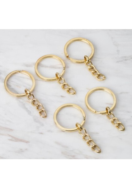 50 Adet Zincirli Anahtarlık Halkası Amigurumi Makrome Anahtarlık 2.5 cm Gold – Anahtarlık