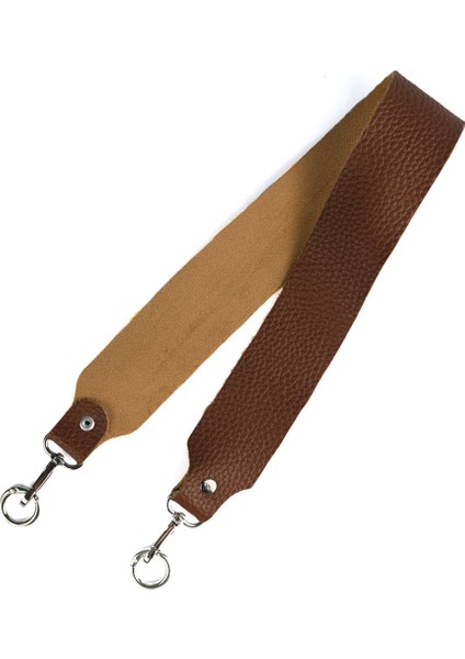 Deri Çanta Sapı Taba Dokulu 60 cm Gümüş Metal Detaylı