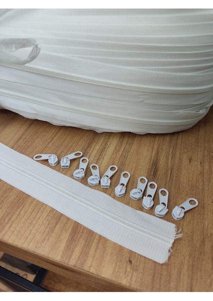 Beyaz T10 Şerit Fermuar - Metrelik Fermuar 10 Metre 10 Başlık