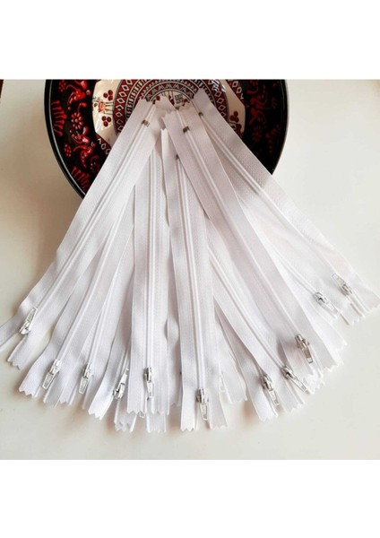 Plastik Fermuar 18 cm Beyaz ( 5 Adet )