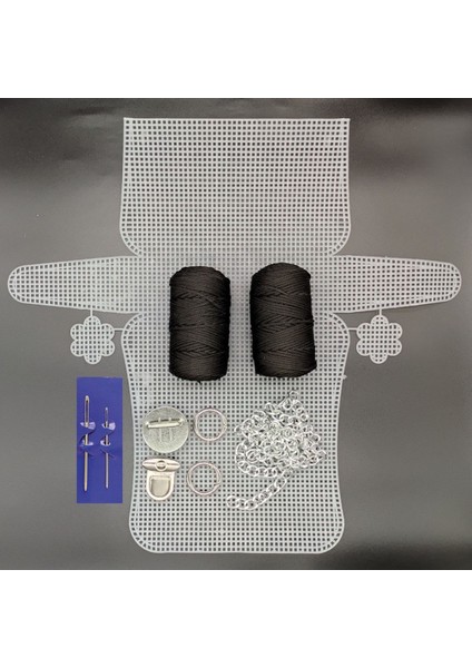Çanta Seti Polyester Makrome Ipi, Çanta Kanvas, Misinalı Iğne, Çanta Zinciri, Tokası, Halkası