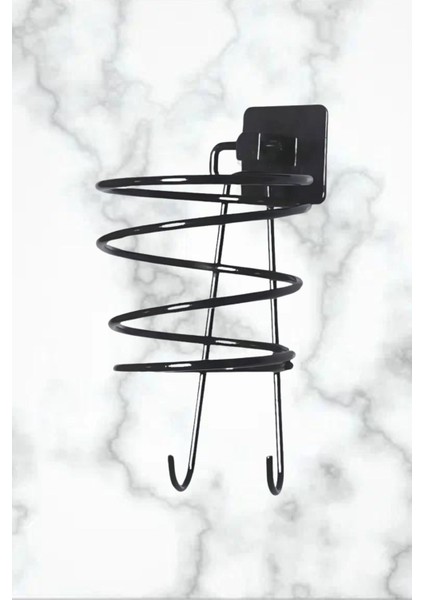 Siyah Fön Makinesi Askısı, Yapışkanlı ve Vidalı, Pratik ve Güvenli Kullanım