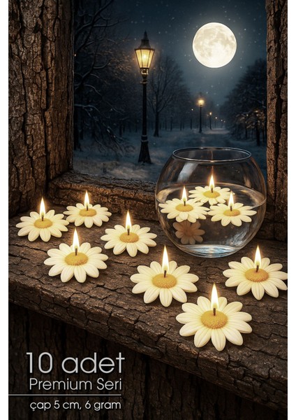 10 Adet Suda Yüzen Papatya Mumlar, Tealight, Dekoratif ve Hediyelik Set