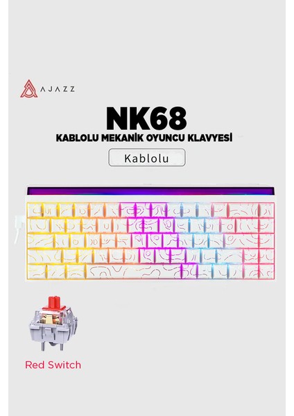 Nacodex NK68 Desenli Kablolu Ergonomik Mekanik Oyuncu Klavyesi-Ambiyans Aydınlatmalı
