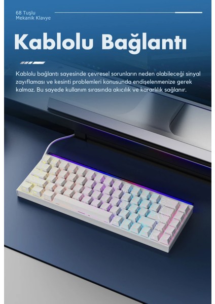 Nacodex NK68 Desenli Kablolu Ergonomik Mekanik Oyuncu Klavyesi-Ambiyans Aydınlatmalı