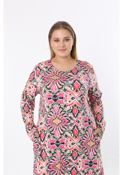 Kadın Büyük Beden Desenli Velikralı Viskon Kumaş Elbise modelleri
