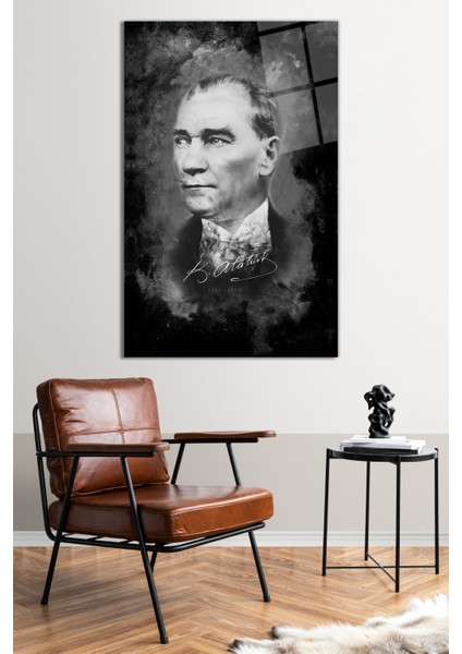 Siyah Beyaz Mustafa Kemal Atatürk Imzalı Cam Tablo, Ev ve Ofis Dekoru, Hediyelik Duvar Dekorasyonu fiyatları