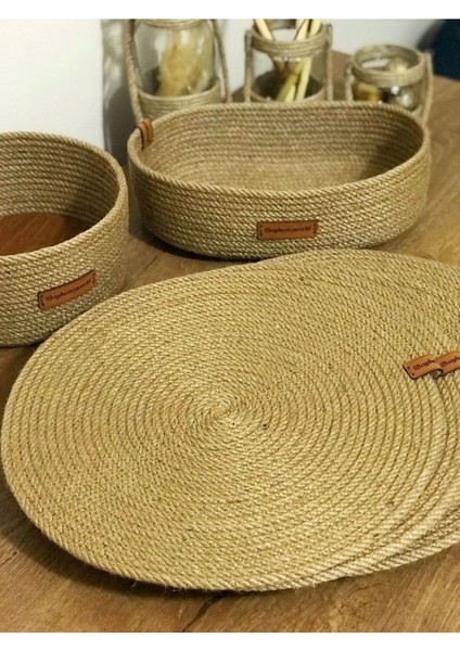Doğal Hasır Sepet ve Servis Takımı, 6 Kişilik, Haki Renkli, Şık ve Hafif Tasarım fırsatları