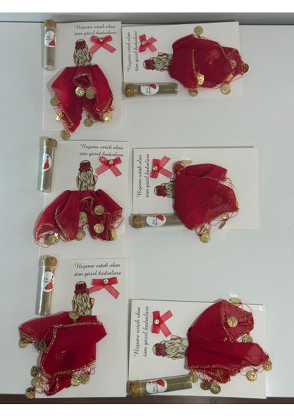 Kırmızı Gold Şifon Kartlı Hediyelik Kına ve Halay Mendili 10 Adet Gelin Damat Düğün Kına Nişan Bride