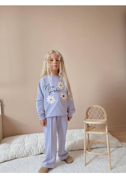 Çiçek Aplike Desenli Uzun Kollu Kız Çocuk Alt Üst Takım fiyatları