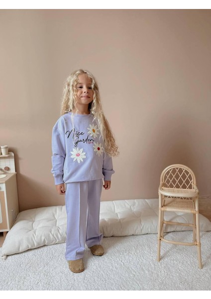Çiçek Aplike Desenli Uzun Kollu Kız Çocuk Alt Üst Takım fırsatları