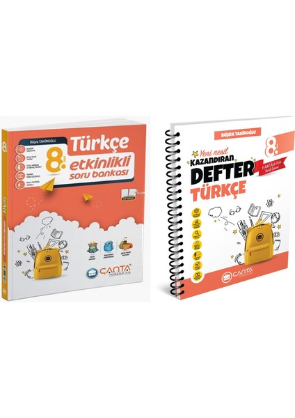 Çanta 2025 8. Sınıf Türkçe Etkinlikli Kazanım Soru Bankası + Defter Seti 2 Kitap