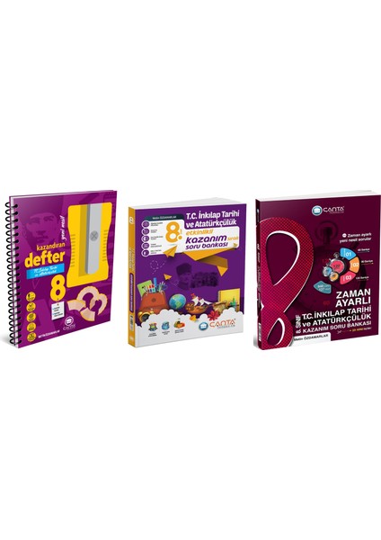 Çanta 2025 8. Sınıf Inkılap Tarihi Etkinlikli Kazanım + Zaman Ayarlı Soru + Defter Seti 3 Kitap