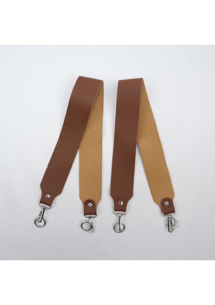 Taba Deri Çanta Sapı Çifti Gümüş Renk Yaylı Halkalı