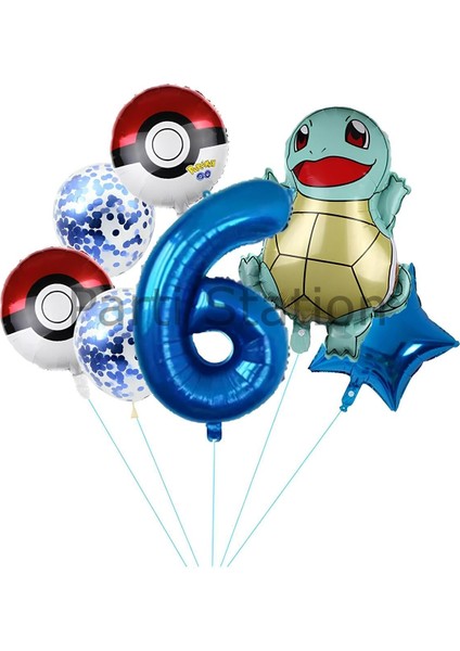 Pokemon Squirtle Konsept 6 Yaş Balon Set Pokemon Squirtle Yıldız Balon Doğum Günü Folyo Balon Set